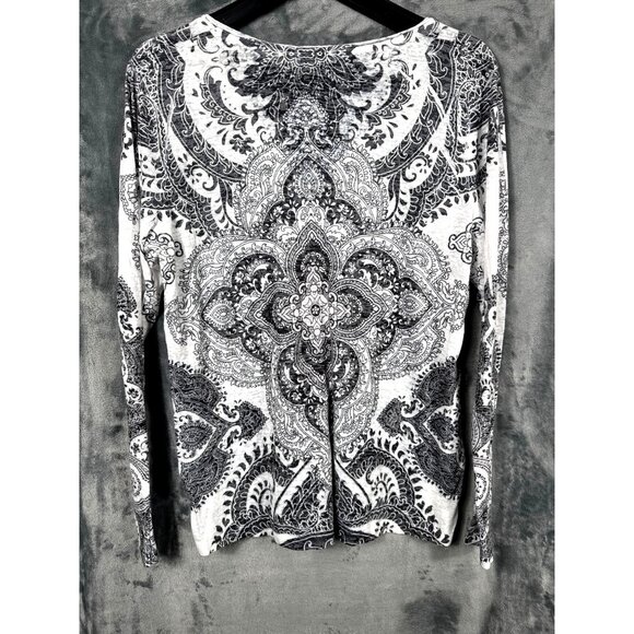 Cato Womens V-Neck Long Sleeve Top With Black & White Paisley Print - Size L - Picture 7 of 7